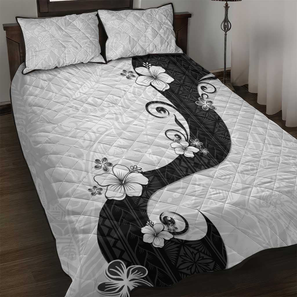 Polynesia Hibiscus Quilt Bed Set White Curve Motif LT05 White - Polynesian Pride