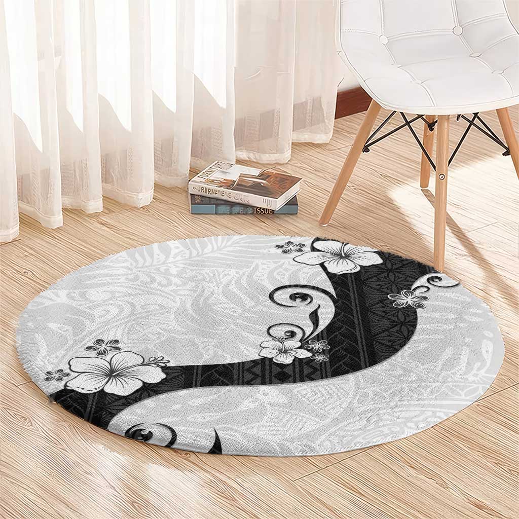 Polynesia Hibiscus Round Carpet White Curve Motif - Polynesian Pride