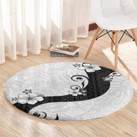 Polynesia Hibiscus Round Carpet White Curve Motif - Polynesian Pride