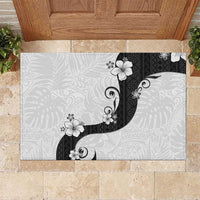 Polynesia Hibiscus Rubber Doormat White Curve Motif - Polynesian Pride