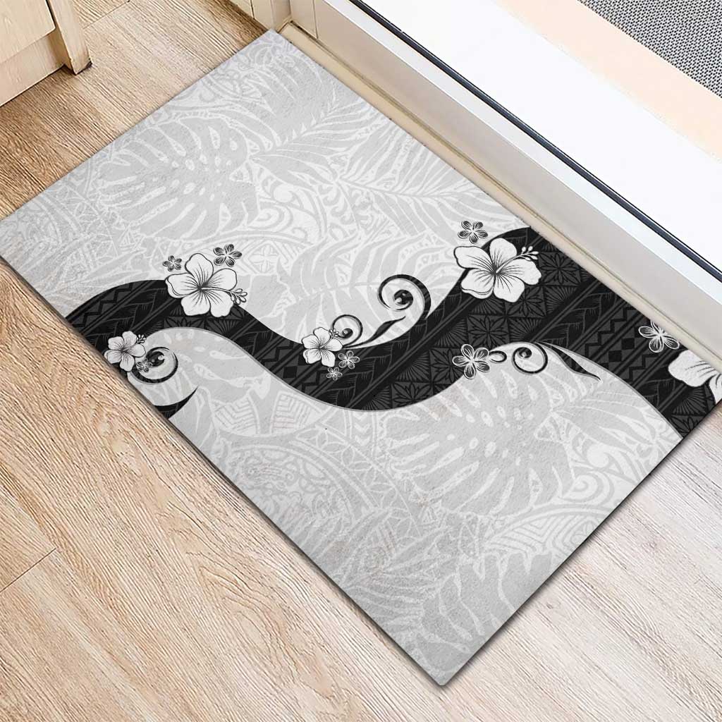 Polynesia Hibiscus Rubber Doormat White Curve Motif - Polynesian Pride