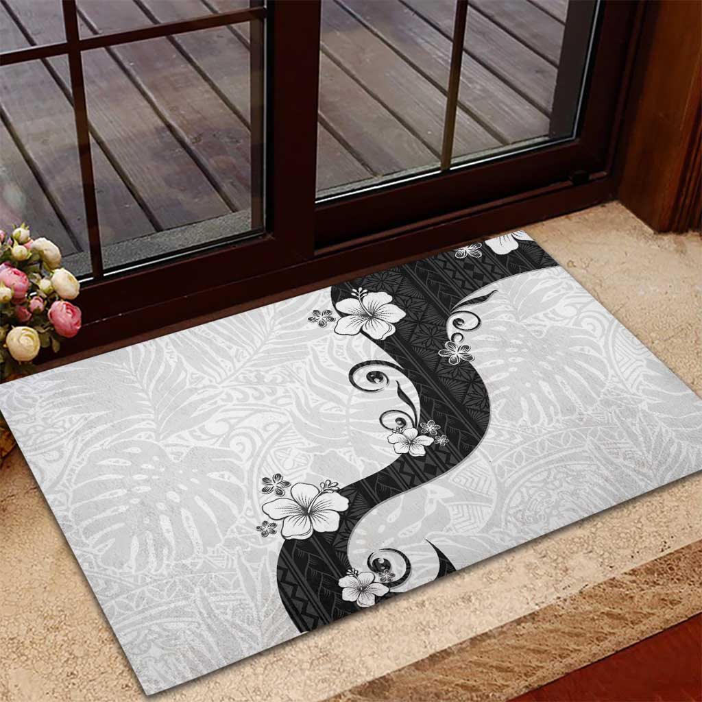 Polynesia Hibiscus Rubber Doormat White Curve Motif - Polynesian Pride