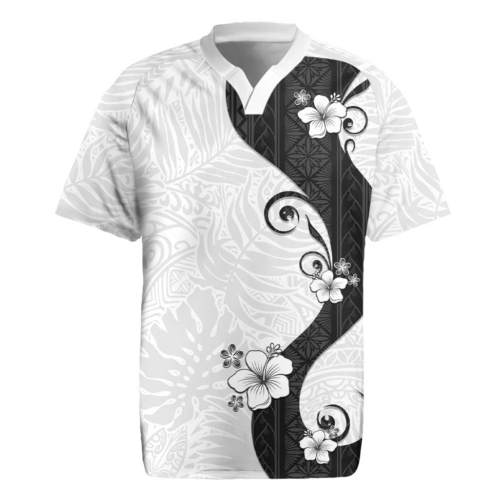 Polynesia Hibiscus Rugby Jersey White Curve Motif - Polynesian Pride