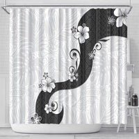 Polynesia Hibiscus Shower Curtain White Curve Motif - Polynesian Pride