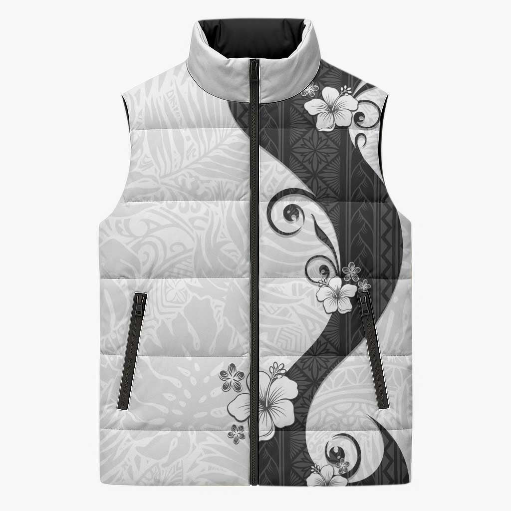 Polynesia Hibiscus Sleeveless Puffer Jacket White Curve Motif LT05 Unisex White - Polynesian Pride