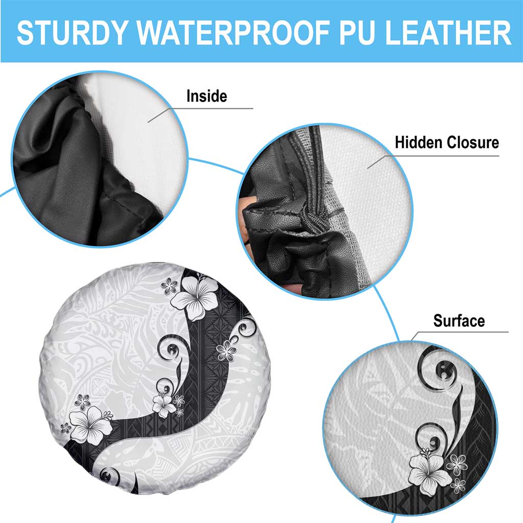 Polynesia Hibiscus Spare Tire Cover White Curve Motif - Polynesian Pride