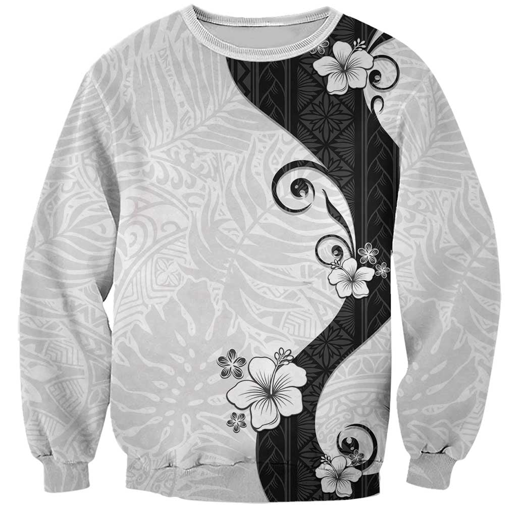 Polynesia Hibiscus Sweatshirt White Curve Motif LT05 Unisex White - Polynesian Pride