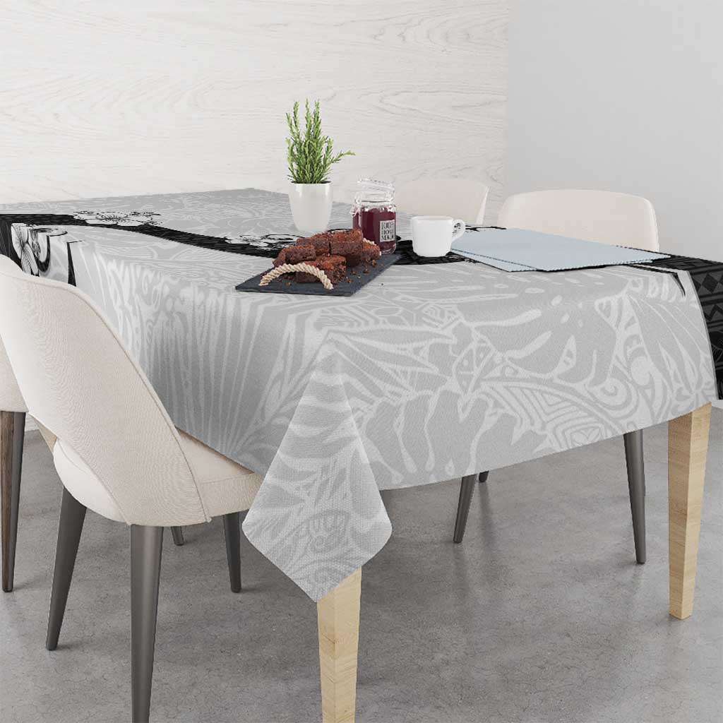 Polynesia Hibiscus Tablecloth White Curve Motif - Polynesian Pride