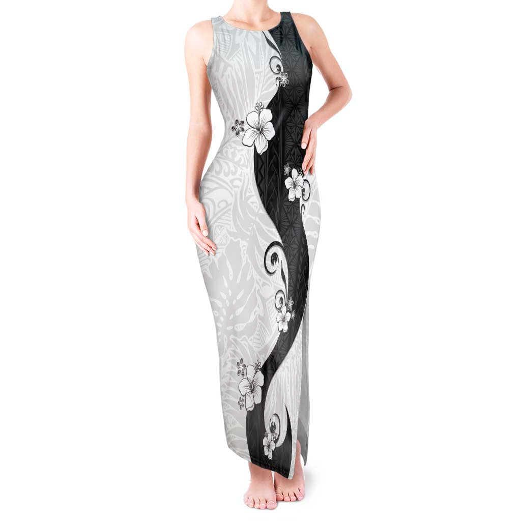 Polynesia Hibiscus Tank Maxi Dress White Curve Motif - Polynesian Pride