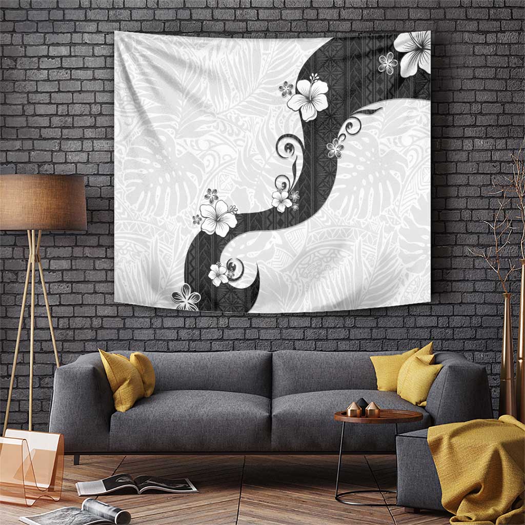 Polynesia Hibiscus Tapestry White Curve Motif LT05 White - Polynesian Pride