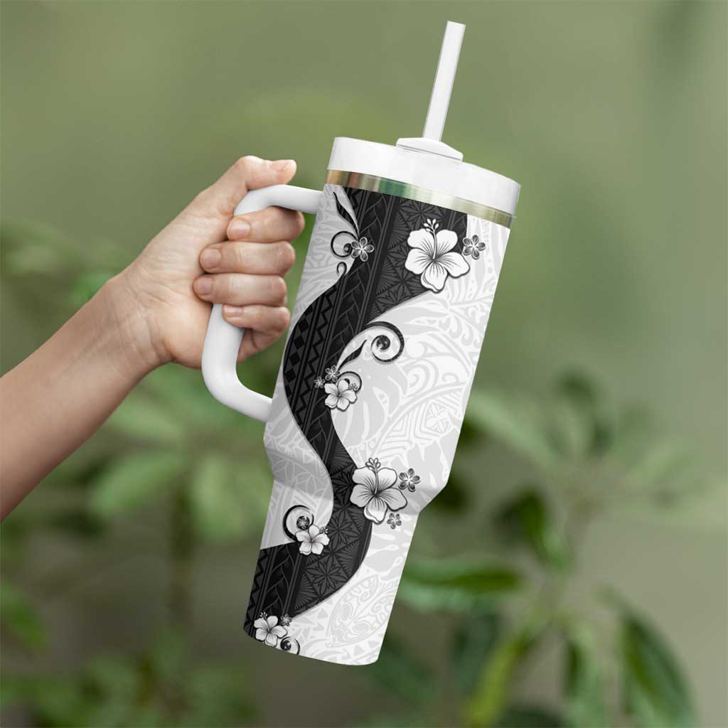 Polynesia Hibiscus Tumbler With Handle White Curve Motif - Polynesian Pride