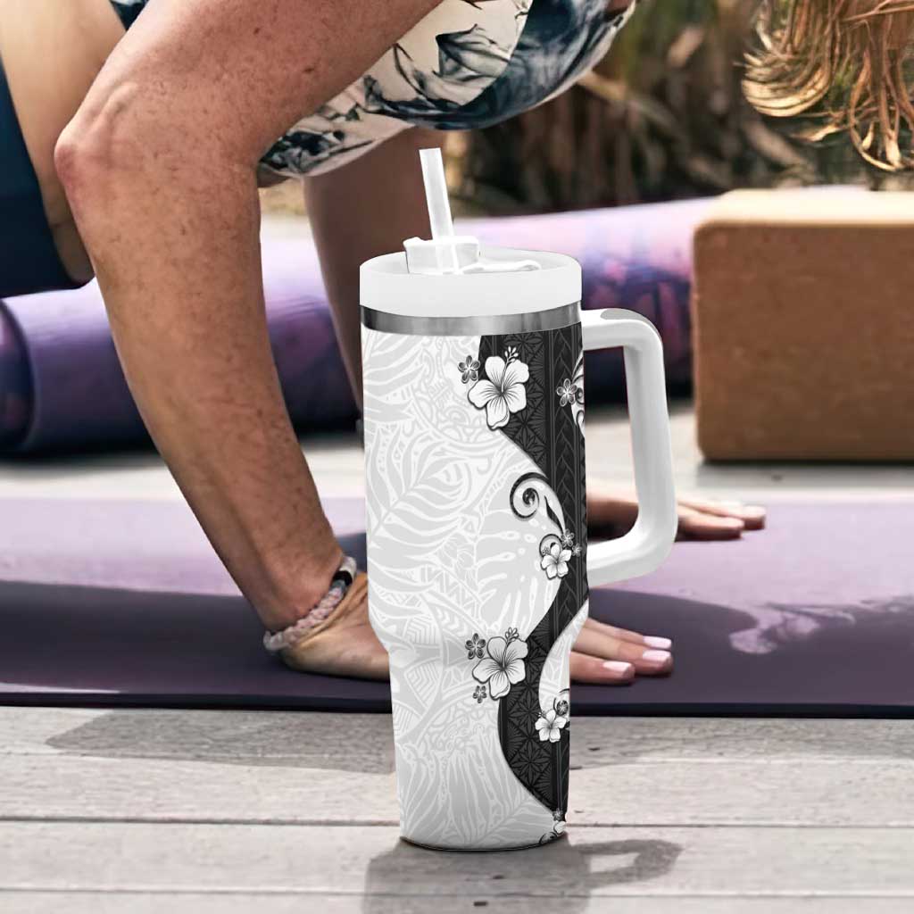 Polynesia Hibiscus Tumbler With Handle White Curve Motif - Polynesian Pride
