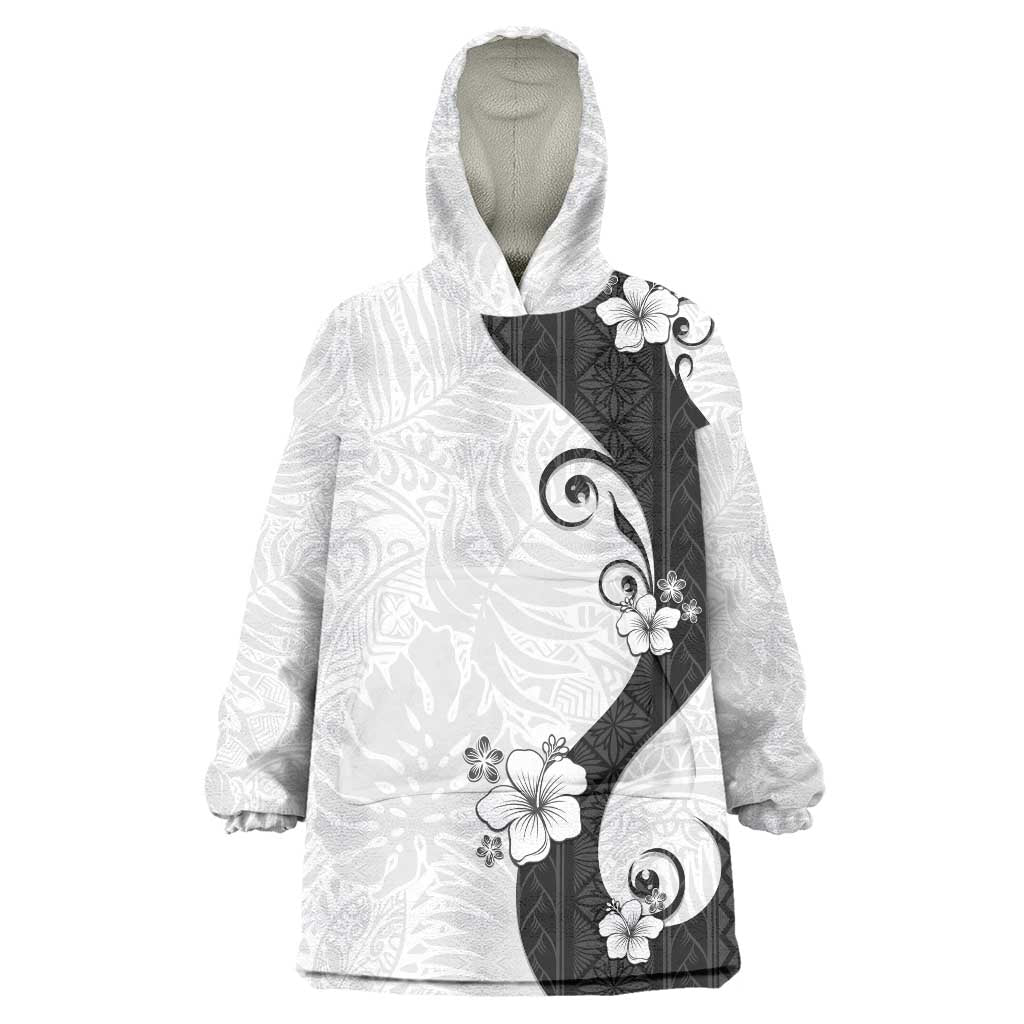 Polynesia Hibiscus Wearable Blanket Hoodie White Curve Motif LT05 One Size White - Polynesian Pride