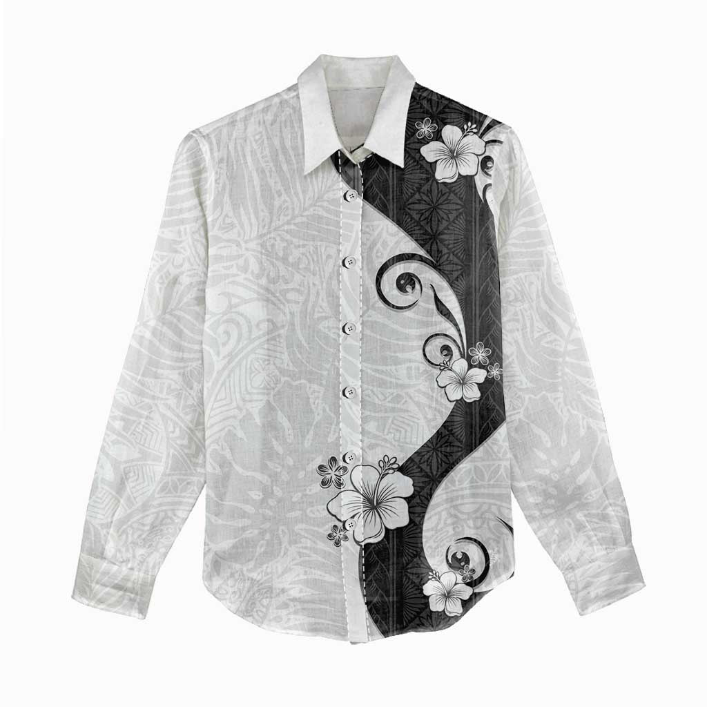 Polynesia Hibiscus Women Casual Shirt White Curve Motif - Polynesian Pride