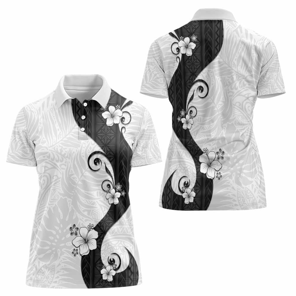 Polynesia Hibiscus Women Polo Shirt White Curve Motif - Polynesian Pride