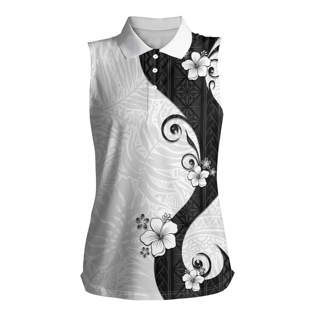 Polynesia Hibiscus Women Sleeveless Polo Shirt White Curve Motif - Polynesian Pride
