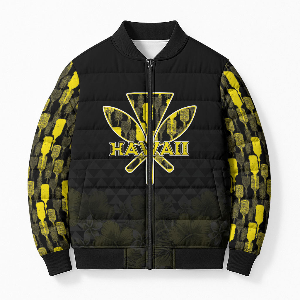 Personalised Aloha Hawaii Kahili Bomber Puffer Jacket Kanaka Maoli With Kakau Pattern