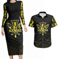Personalised Aloha Hawaii Kahili Couples Matching Long Sleeve Bodycon Dress and Hawaiian Shirt Kanaka Maoli With Kakau Pattern