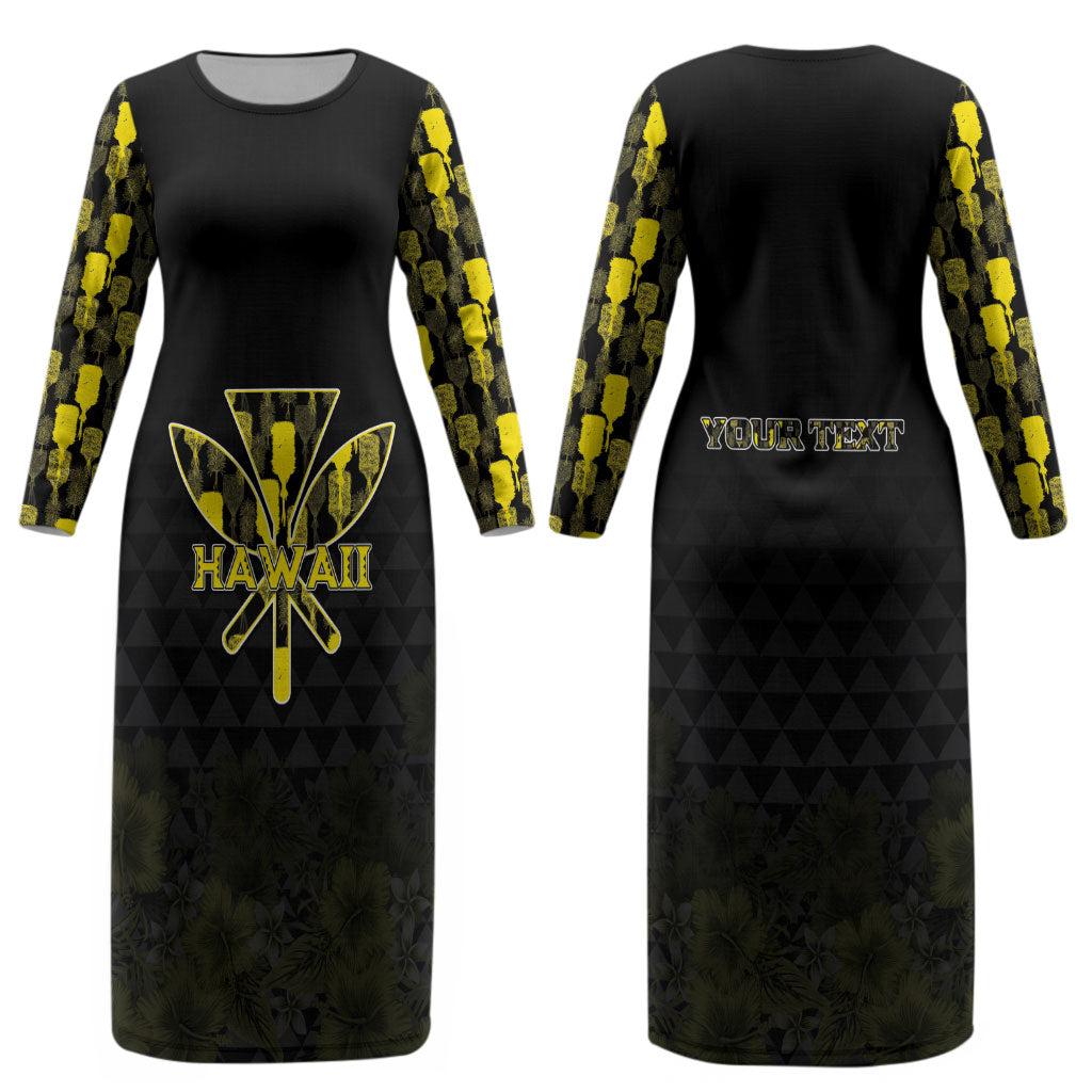 Personalised Aloha Hawaii Kahili Couples Matching Long Sleeve Bodycon Dress and Long Sleeve Button Shirt Kanaka Maoli With Kakau Pattern