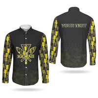 Personalised Aloha Hawaii Kahili Couples Matching Puletasi and Long Sleeve Button Shirt Kanaka Maoli With Kakau Pattern