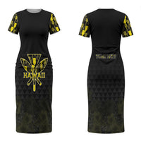 Personalised Aloha Hawaii Kahili Couples Matching Short Sleeve Bodycon Dress and Long Sleeve Button Shirt Kanaka Maoli With Kakau Pattern