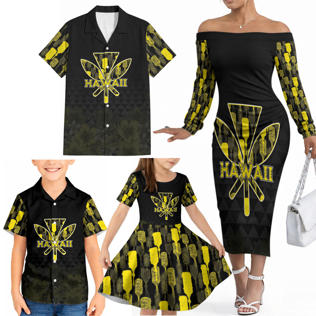 Personalised Aloha Hawaii Kahili Family Matching Off The Shoulder Long Sleeve Dress and Hawaiian Shirt Kanaka Maoli With Kakau Pattern