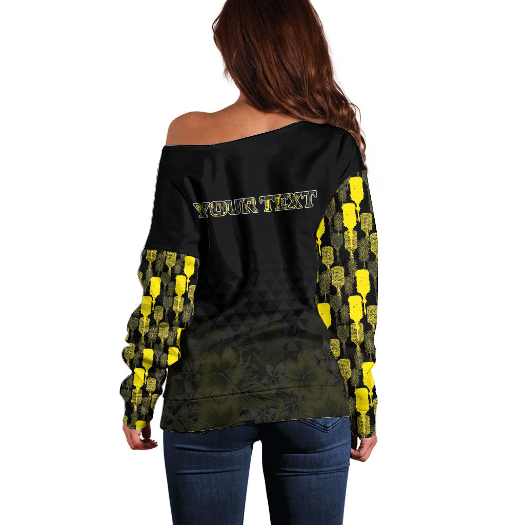 Personalised Aloha Hawaii Kahili Off Shoulder Sweater Kanaka Maoli With Kakau Pattern