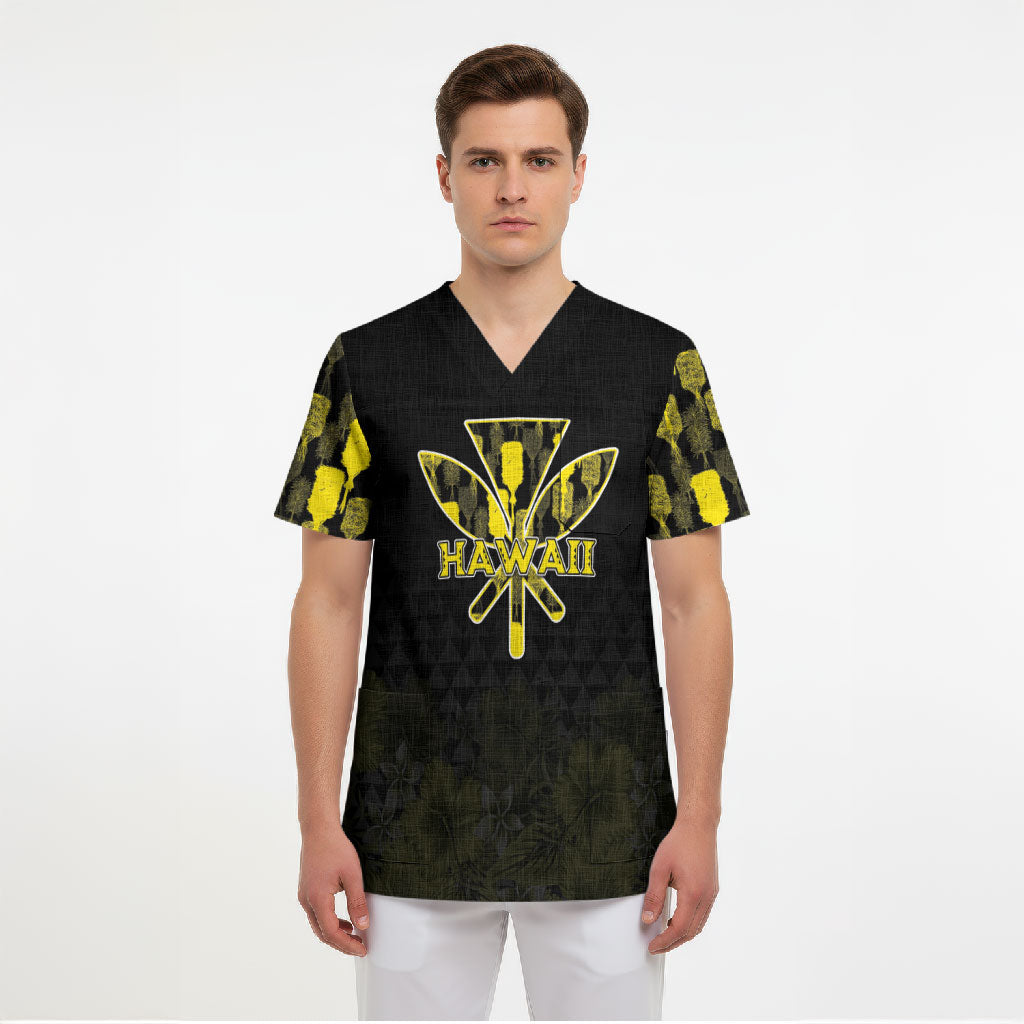 Personalised Aloha Hawaii Kahili Scrub Top Kanaka Maoli With Kakau Pattern