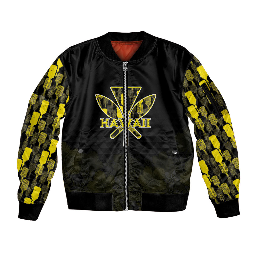 Personalised Aloha Hawaii Kahili Sleeve Zip Bomber Jacket Kanaka Maoli With Kakau Pattern