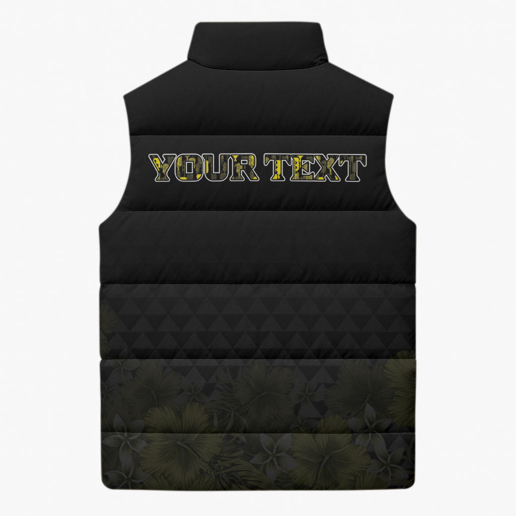 Personalised Aloha Hawaii Kahili Sleeveless Puffer Jacket Kanaka Maoli With Kakau Pattern