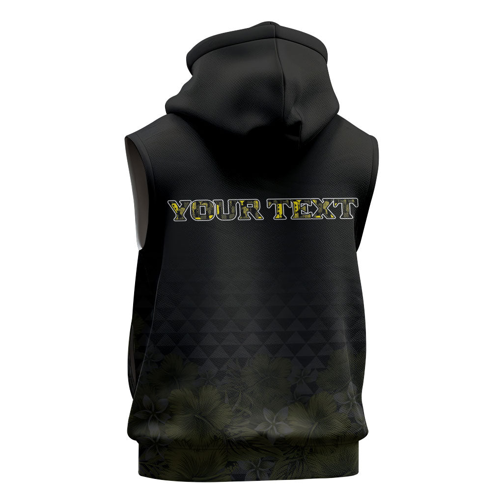 Personalised Aloha Hawaii Kahili Sleeveless Zip Hoodie Kanaka Maoli With Kakau Pattern