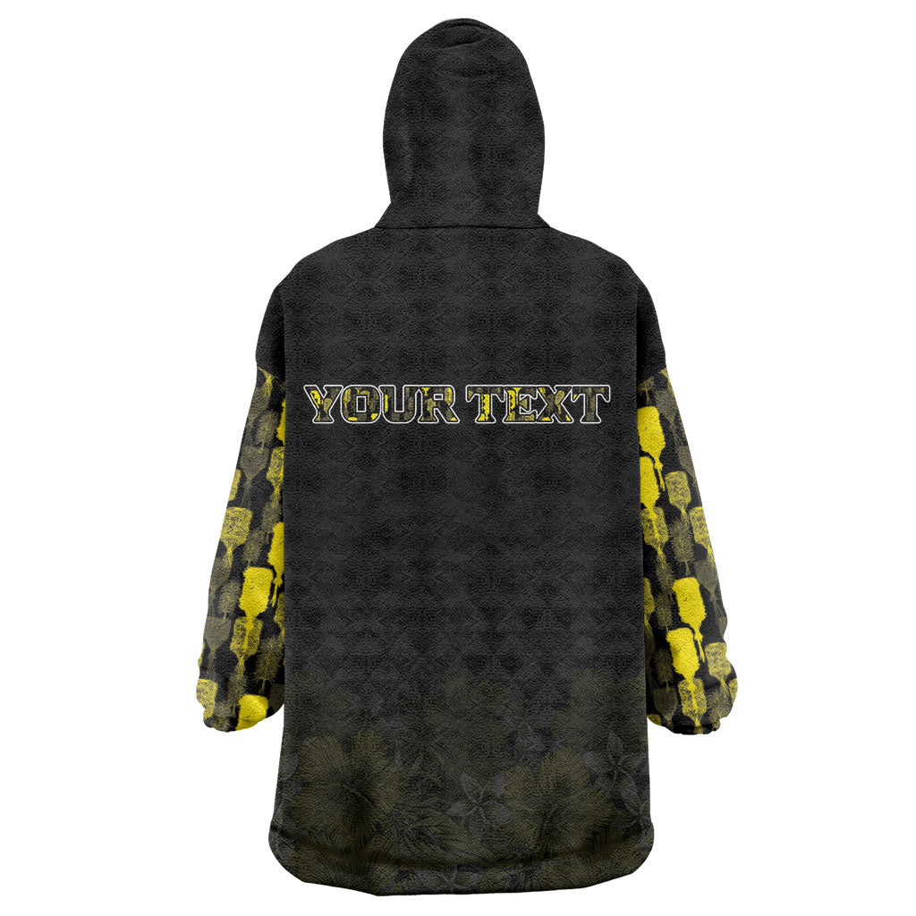 Personalised Aloha Hawaii Kahili Wearable Blanket Hoodie Kanaka Maoli With Kakau Pattern