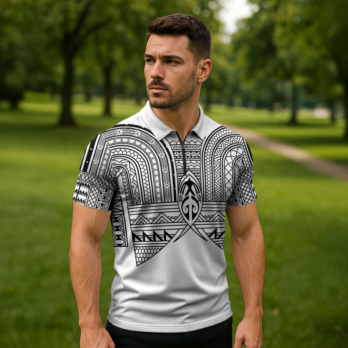 Philippines Igorot Tribal Inspired Zipper Polo Shirt White Version