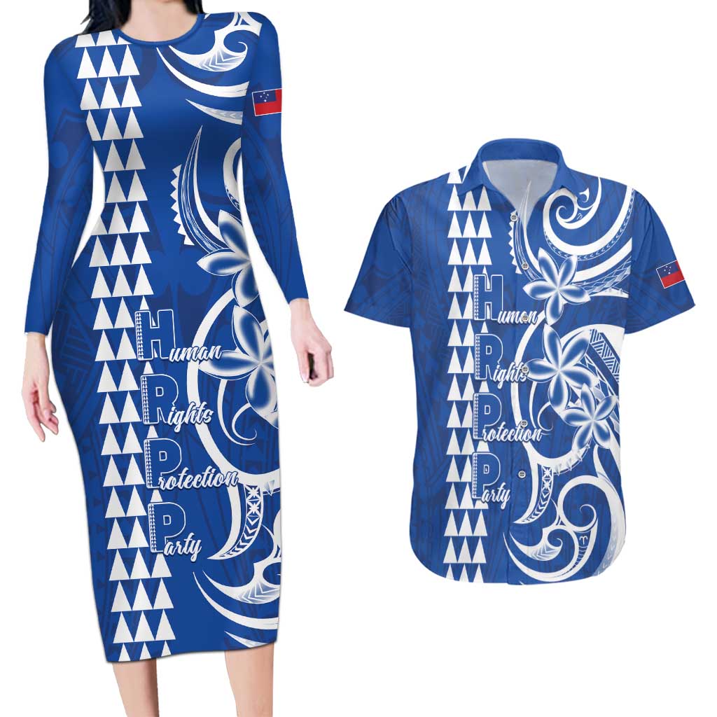 Samoa HRPP Party Couples Matching Long Sleeve Bodycon Dress and Hawaiian Shirt Polynesian Pattern - Polynesian Pride
