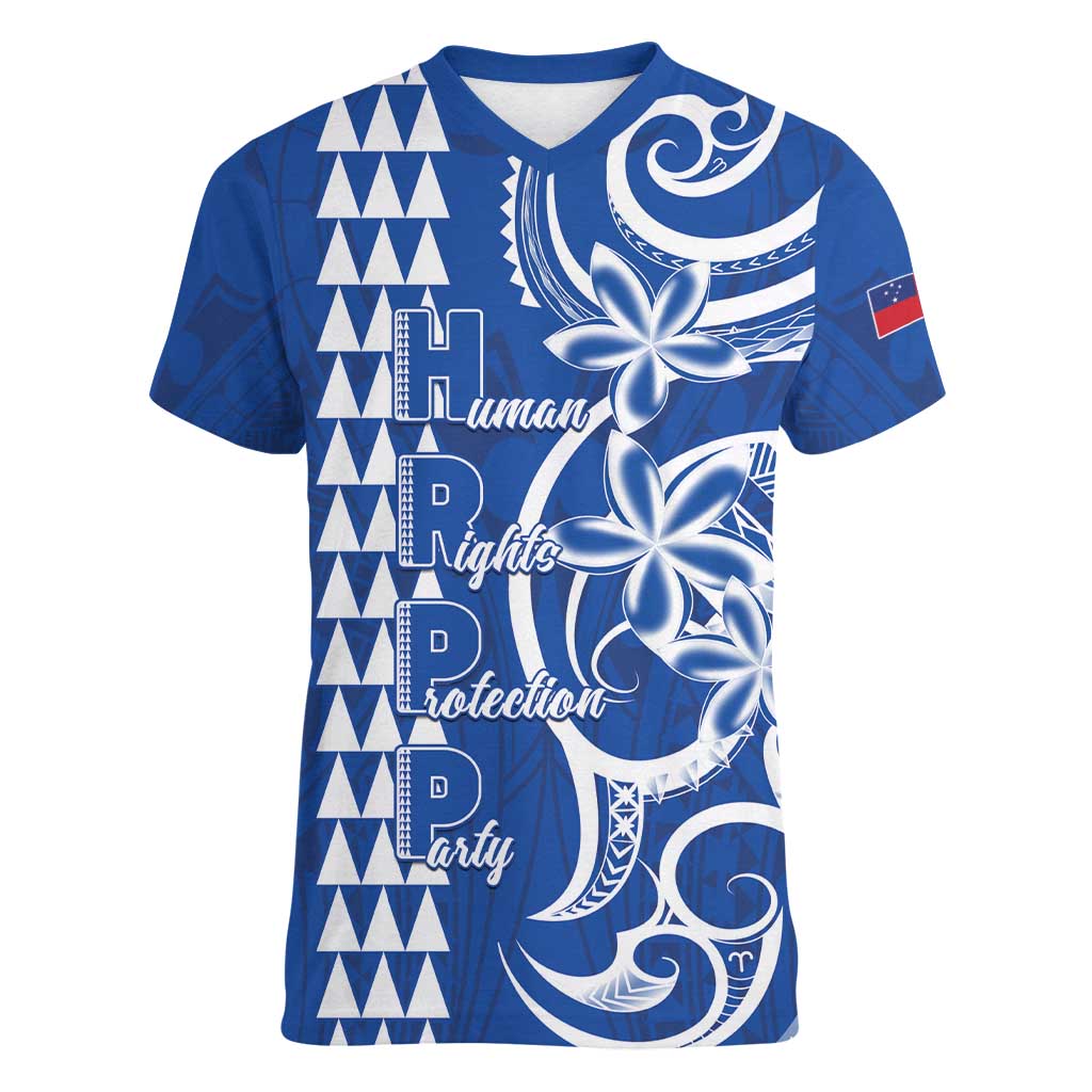 Samoa HRPP Party Women V-Neck T-Shirt Polynesian Pattern LT05 Female Blue - Polynesian Pride