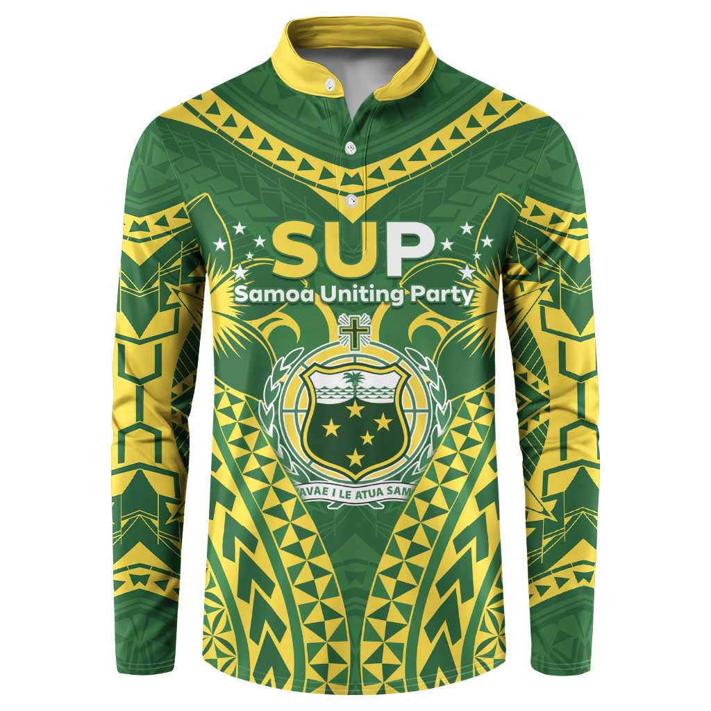 Samoa SUP Button Sweatshirt Samoan Coat Of Arms LT05 Green - Polynesian Pride