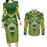 Samoa SUP Couples Matching Long Sleeve Bodycon Dress and Long Sleeve Button Shirt Samoan Coat Of Arms - Polynesian Pride