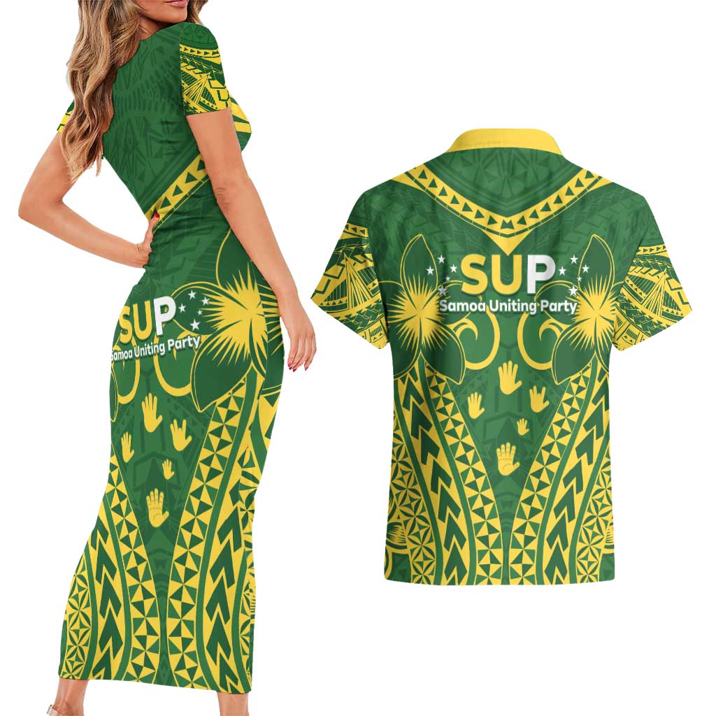 Samoa SUP Couples Matching Short Sleeve Bodycon Dress and Hawaiian Shirt Samoan Coat Of Arms - Polynesian Pride