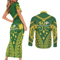 Samoa SUP Couples Matching Short Sleeve Bodycon Dress and Long Sleeve Button Shirt Samoan Coat Of Arms - Polynesian Pride