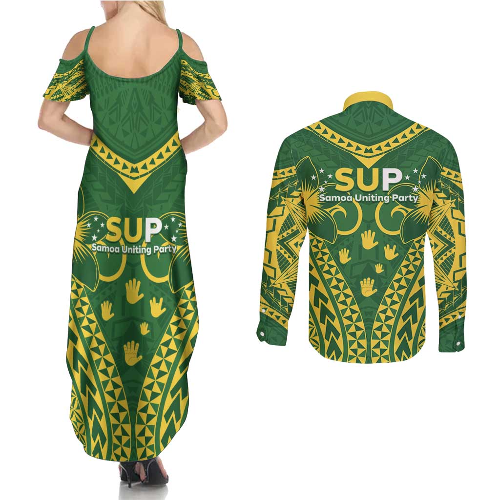 Samoa SUP Couples Matching Summer Maxi Dress and Long Sleeve Button Shirt Samoan Coat Of Arms - Polynesian Pride