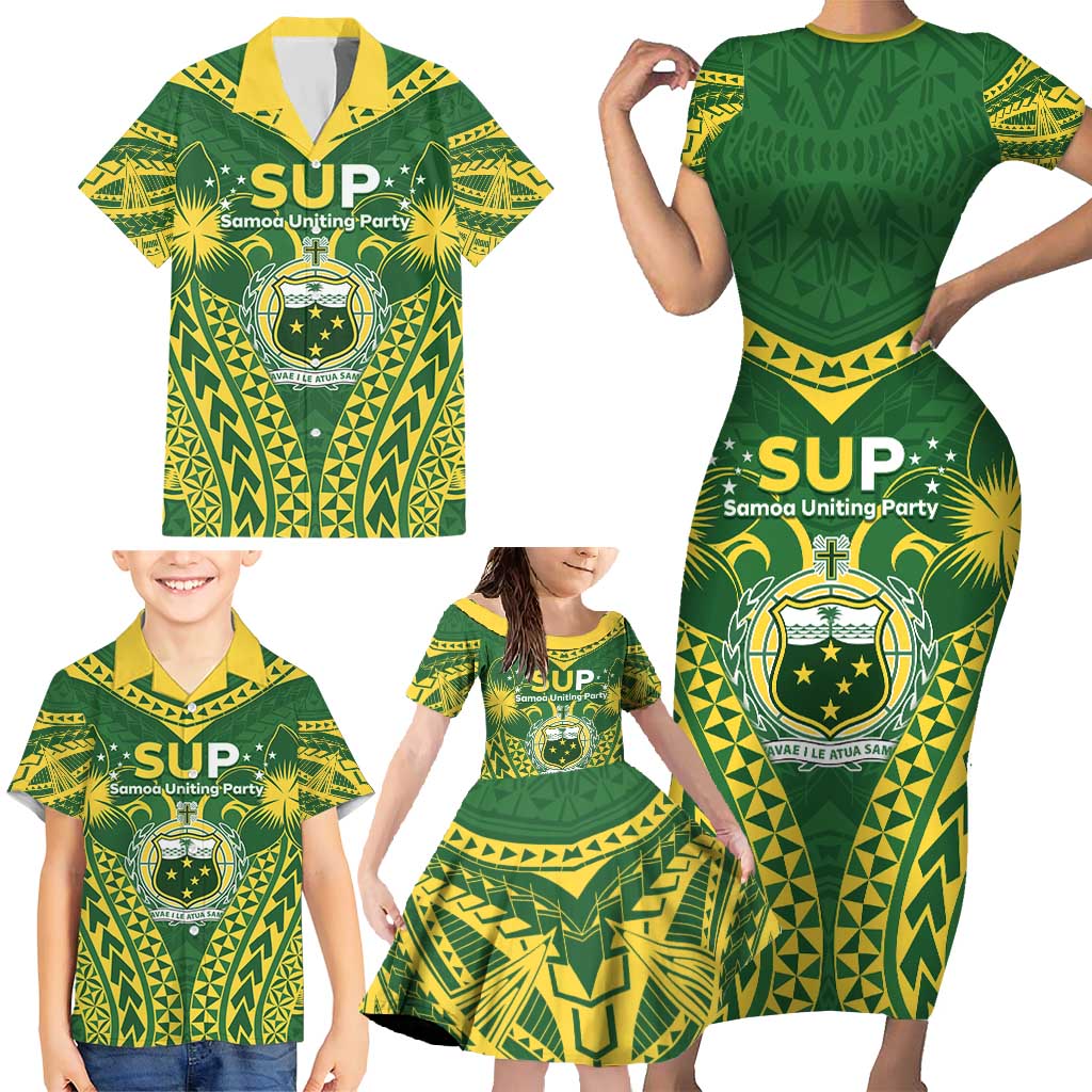 Samoa SUP Family Matching Short Sleeve Bodycon Dress and Hawaiian Shirt Samoan Coat Of Arms - Polynesian Pride