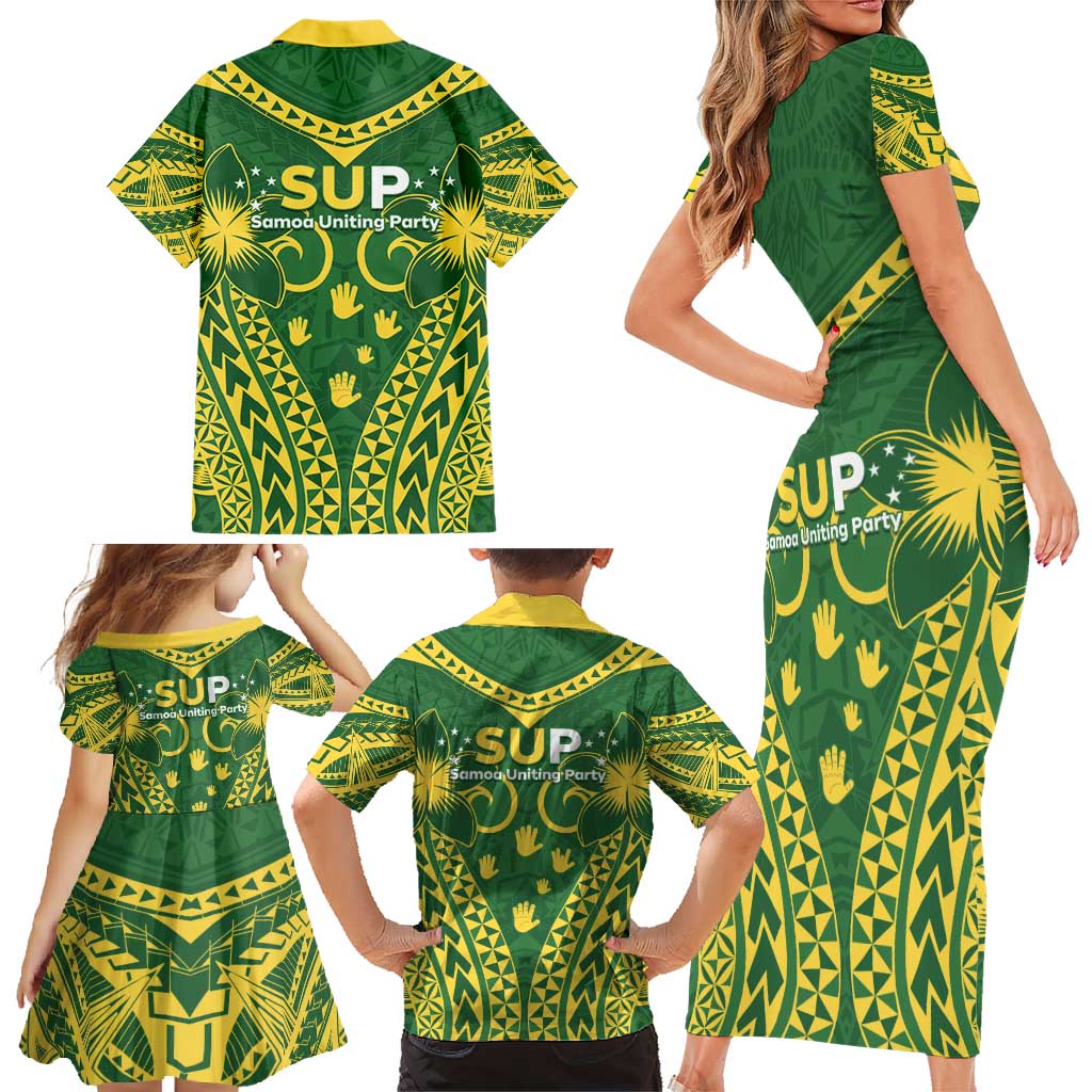Samoa SUP Family Matching Short Sleeve Bodycon Dress and Hawaiian Shirt Samoan Coat Of Arms - Polynesian Pride
