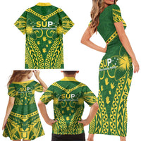 Samoa SUP Family Matching Short Sleeve Bodycon Dress and Hawaiian Shirt Samoan Coat Of Arms - Polynesian Pride