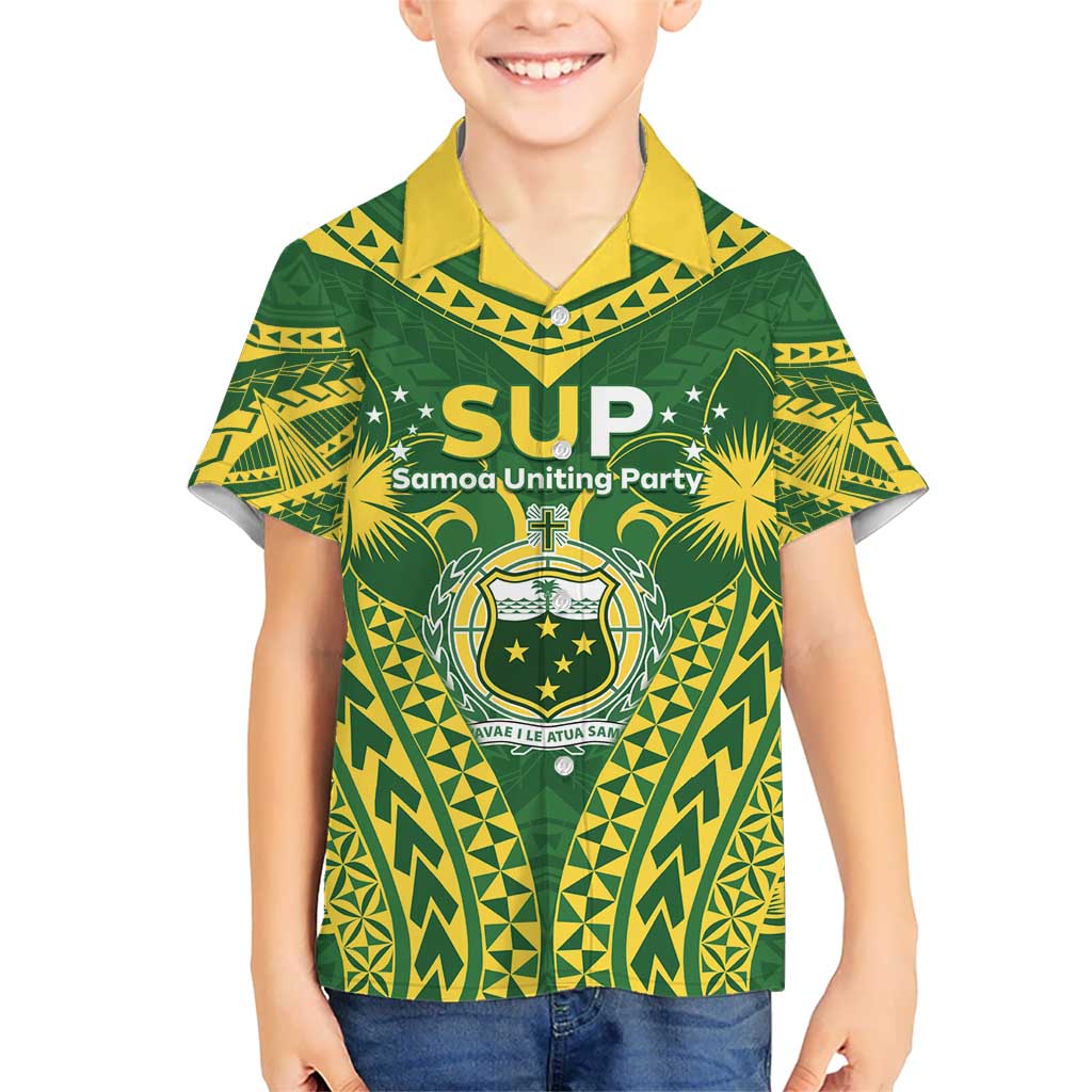 Samoa SUP Kid Hawaiian Shirt Samoan Coat Of Arms LT05 Kid Green - Polynesian Pride