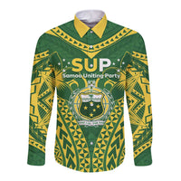 Samoa SUP Long Sleeve Button Shirt Samoan Coat Of Arms - Polynesian Pride