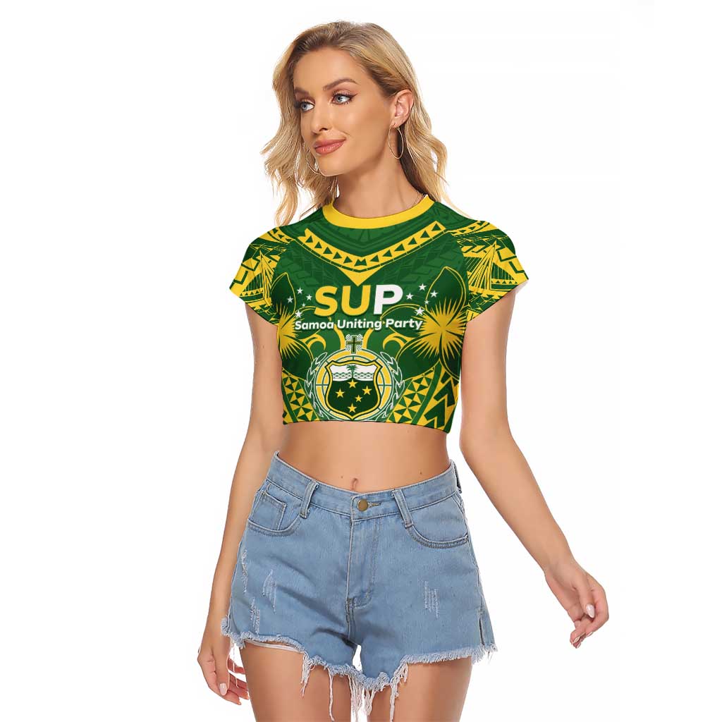 Samoa SUP Raglan Cropped T Shirt Samoan Coat Of Arms LT05 Female Green - Polynesian Pride