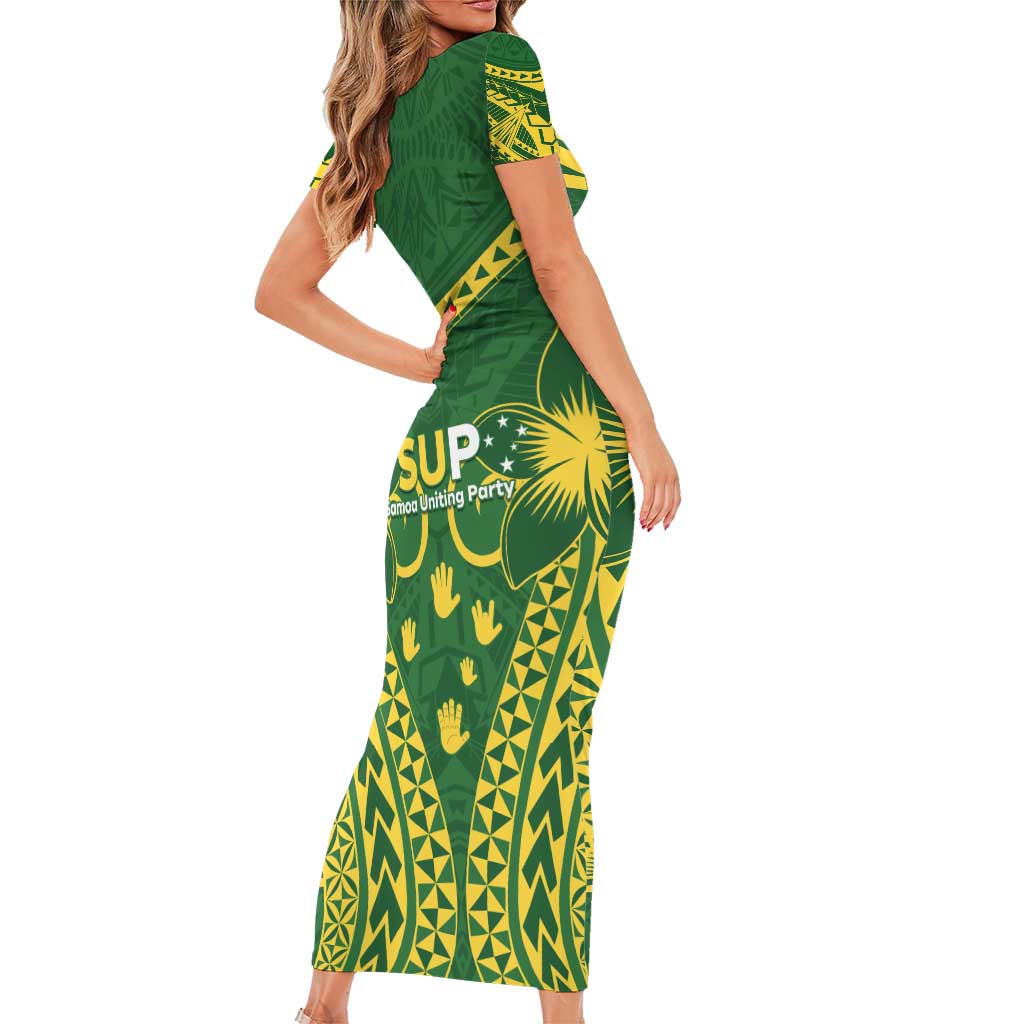 Samoa SUP Short Sleeve Bodycon Dress Samoan Coat Of Arms - Polynesian Pride