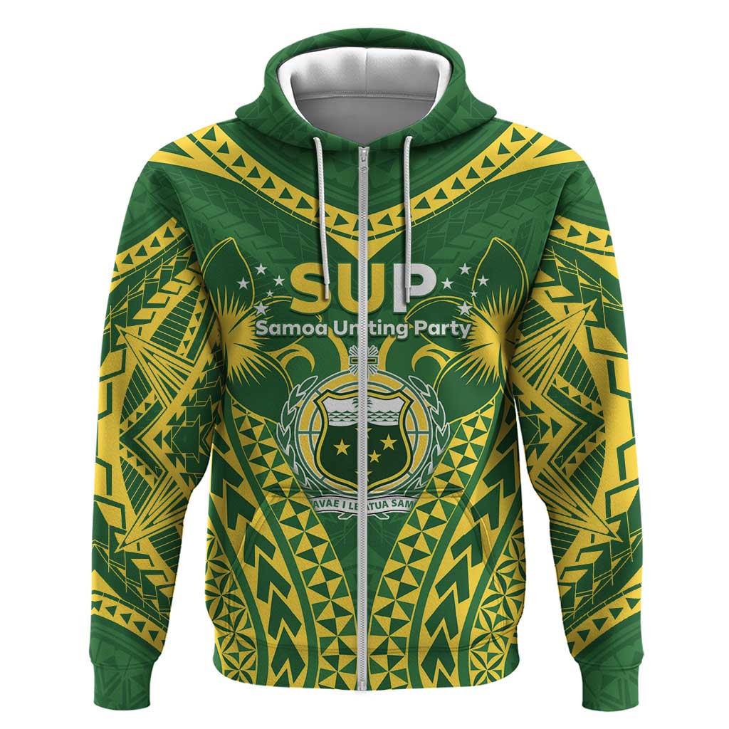 Samoa SUP Zip Hoodie Samoan Coat Of Arms LT05 Zip Hoodie Green - Polynesian Pride