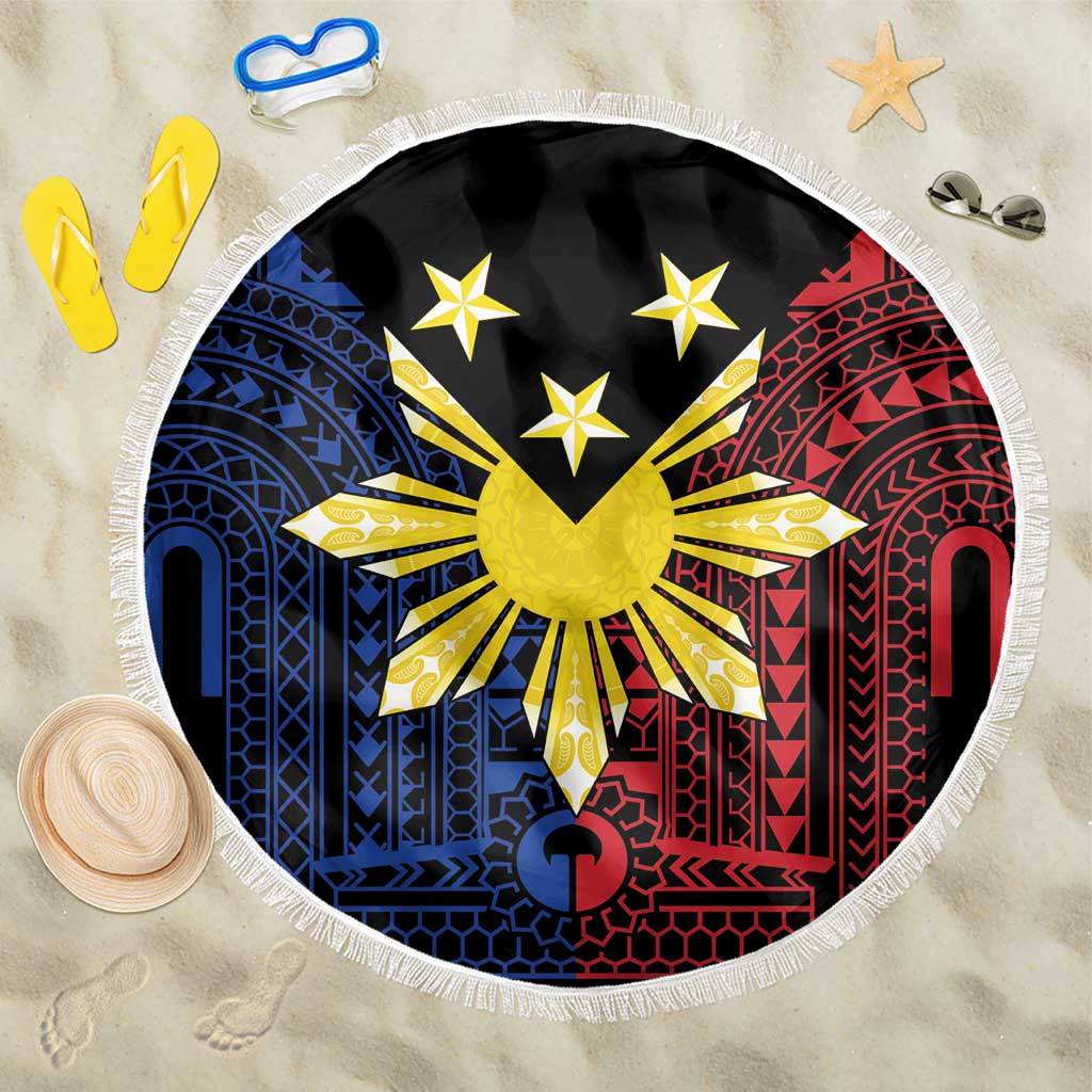 Philippines Sun Star Beach Blanket Igorot Tribal Inspiration LT05 One Size 150cm Black - Polynesian Pride