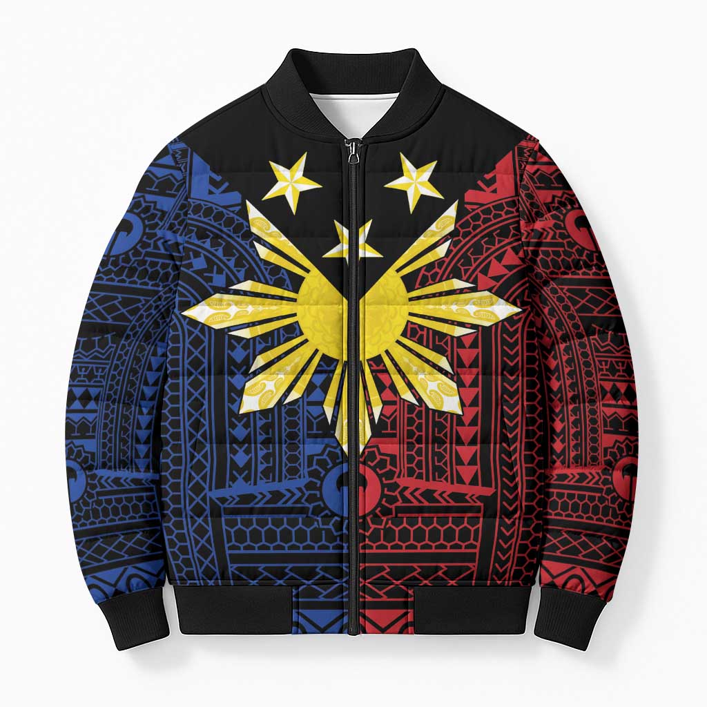 Philippines Sun Star Bomber Puffer Jacket Igorot Tribal Inspiration LT05 Unisex Black - Polynesian Pride